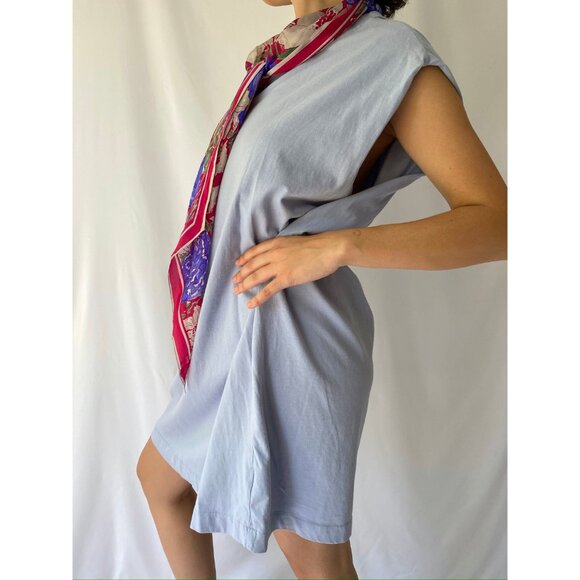 vintage reworked floral silk scarf tie loose comfy cotton sleeveless midi dress - Picture 5 of 9